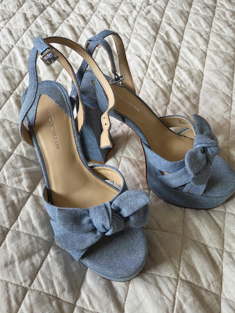 Antonio Melani Light Blue Denim Bow Platform Sandals